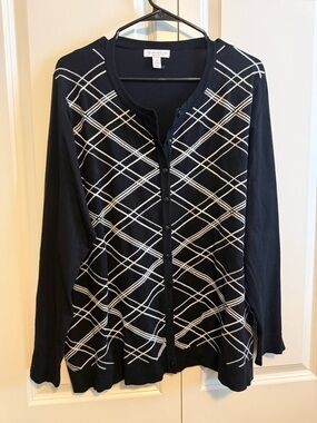 Charter Club Black and White Plaid Button-Front Cardigan